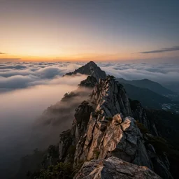 mountain ridge, dramatic, wide angle, long exposure, ultra - hd, beautiful lighting, ray tracing global illumination, in a symbolic and meaningful style, above the clouds at sunset, trending on artstation, concept art, hyper realism