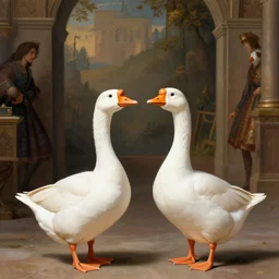 goose romeo and juliet. geese, honk, stageplay beautiful painting renaissance.