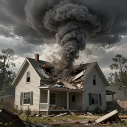 a powerful tornado destroying a house, digital art, detailed, 4k, trending on artstation