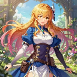 the portrait of chaotic neutral semi - colorful smirking female bard assassin as absurdly beautiful, gorgeous, elegant, young anime girl, an ultrafine hyperdetailed illustration by kim jung gi, irakli nadar, intricate linework, bright colors, octopath traveler, final fantasy, unreal engine 5 highly rendered, global illumination, radiant light, detailed and intricate environment