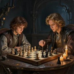 a beautiful painting of star wars characters playing chess, ultra detailed, subtle atmospheric lighting, shadows, night time, steampunk, moody, candles, by don bluth, trending on artstation, octane render, 8 k, ultra realistic