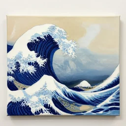 a painting of waves in the ocean with mountains in the background, canvas, acrylic paint, by yaoy kusama, by andy warhol, pixiv