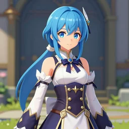 portrait of a beautiful female alchemist with short blue hair character art from Bravely Default 2, fantasy, Japanese RPG, videogame, jRPG, character art, digital art, high quality,