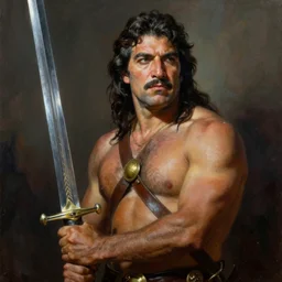 an ultra - realistic portrait painting of hugo chavez as a barbarian proudly holding a sword in the style of frank frazetta. 4 k. ultra - realistic. highly detailed. dark fantasy. epic lighting.