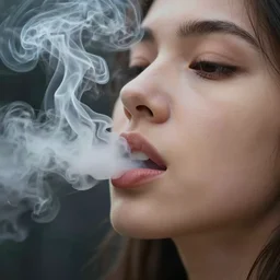 extreme closeup of swirling, thick smoke from a young woman's mouth, closeup!!, thick swirling smoke everywhere, by conrad roset, brush strokes, trending on artstation