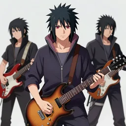 sasuke uchiha as the guitarist of a metalcore band