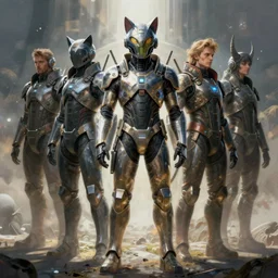 digital painting ultrarealistic cyberpunk armor with cat shaped helmet, craig mullins, vallejo, moebius, ian miller, wayne barlowe, greg rutkowski, mucha, brian froud, cinematic, full shot, symmetric