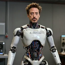 animatronic Robert Downey Jr, exposed wires, photo, Stan Winston studios, detailed, 4k