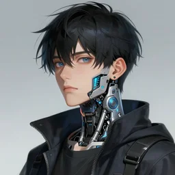 A realistic anime portrait of an young cyberpunk man with cybernetic implants, digital painting, by Stanley Artgerm Lau, Sakimichan, WLOP and Rossdraws, digtial painting, trending on ArtStation, SFW version