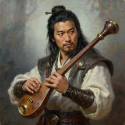 a _ fantasy _ style _ portrait _ painting _ of asian male charismatic bard playing instrument, rpg dnd oil _ painting _ unreal _ 5 _ daz. _ rpg _ portrait _ extremely _ detailed _ artgerm _ greg _ rutkowski _ greg