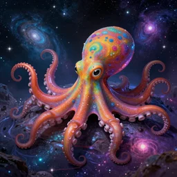 rainbow cosmic octopus in the style of lisa frank