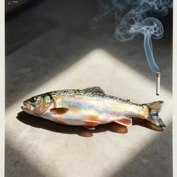 a poster of a fish smoking a cigarette, 30mm film old korean movie