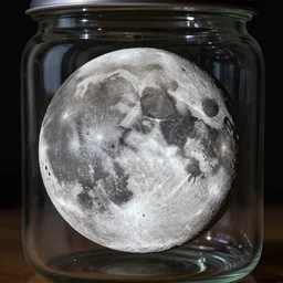 the moon trapped in a jar og glass, ultra fine detail, ultra high resolution, fine texture detail, cinematic, 8k, photorealistic, epic photo, ar 16:9