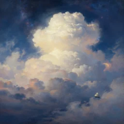 clouds made out of the universe with luminous skies and a ship sailing in the distance, fitz henry lane, painting, octane render, 8 k uhd detailed