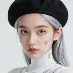 classy elegant sophisticated very up close portrait of a cute dainty with beret girl, cyber future white tights, ultra detailed wire decoration, big eyes, au naturel ， digital art ， fantasy art by nixeu and guweiz and sam yang, sleek curves, intricate sharp focus, trending on artstation hq, deviantart, pinterest, unreal engine 5, 4 k uhd image