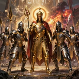 fantasy style, holy paladins fighting Evil