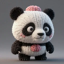 panda zombie portrait , NFT, brains, octane render, yarn puppet