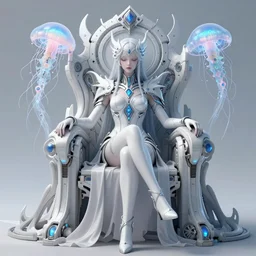 aloy eldritch princess , sitting on intricate throne, high tech, cyberpunk, dystopian, jellyfish phoenix dragon, butterfly squid, burning halo, intricate artwork by Guy Denning, very coherent symmetrical artwork, cinematic, hyper realism, high detail, octane render, unreal engine, 8k, Vibrant colors, Smooth gradients, High contrast, depth of field,