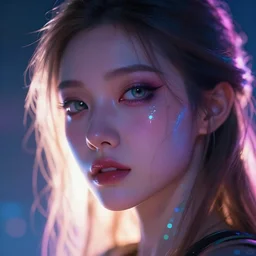 mcro head shot of female, backlighting synthwave style fantasy art by wlop greg rutkowski
