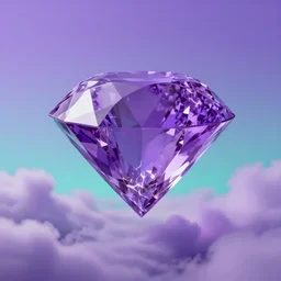 huge purple diamond hovering in lavender clouds, turquoise horizon, smooth gradients, octane render, 8 k, volumetric lightning