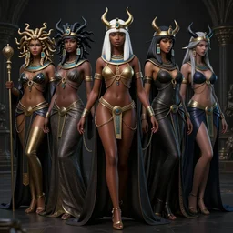 full length complex 3 d hyper realistic smooth ultra sharp render of a gorgeous light skinned african woman with white hair | bikini, chains, robes | demoness, succubus, witch, egyptian goddess, medusa, tier harribel from bleach | medieval, fantasy, d & d, unholy | intricate, highly detailed, octane render, photorealistic, cinematic, breathtaking beauty | art by 吵 集 仁 儿 on artstation + oh jinwook + sakimichan + halim ghodbane + tite kubo