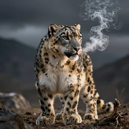 Snow leopard smoking weed