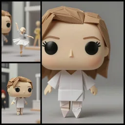 beautiful three point perspective film still of funko pop origami holly herndon character study in merce cunningham, extreme closeup portrait in style of frontiers in miniature porcelain photography fashion architectural art studio edition, miniature origami ballerina figurine, pointe pose, tilt shift background, soft lighting, kodak portra 4 0 0, 8 k, macro, cinematic style by emmanuel lubezki