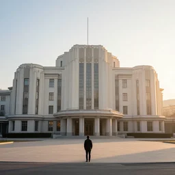 greg rutkowski, lonely morning sunrise over an artdeco palace