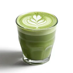 wrought iron matcha latte, commercial catalog photo, isolated on a pure white background, centered, entire object in frame, sharp focus, soft studio lighting