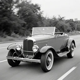a 1 9 3 2 ford roadster on route 6 6. black and white photograph 8 k.