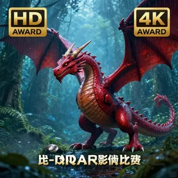 dragon red & blue in a rain forest, dramatic lighting, uhd 4 k, artstation, hdr, award - winning, trending