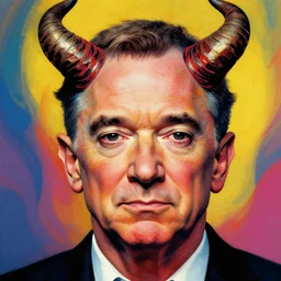 A psychedelic portrait of jeff bezos forehead demonic horns black eyes , vibrant color scheme, highly detailed, in the style of romanticism, cinematic, artstation, Moebius, Greg rutkowski