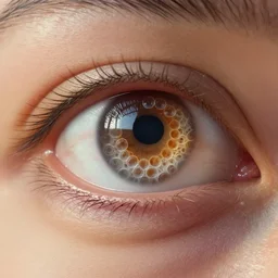 closeup of a human eye made but the pupil is a little honeycomb of bubblewrap plastic, hyper detailed 3d render