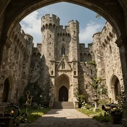 inner ward of a medieval castle, concept art, key visual, very detailed, realistic, digital art