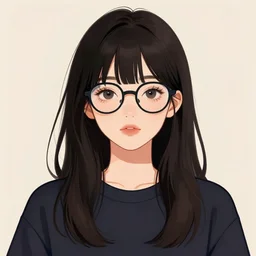 japanese young lady, cool, hipster, wearing glasses, frontal 5 0 mm portrait, illustration