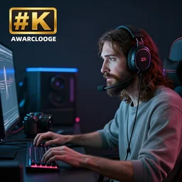 jesus christ, with a gaming headset gaming, led lights, unreal engine, dslr, award winning, 8 k, octane beautifully detailed render, cold lighting, cinematic lighting, detailed photo,