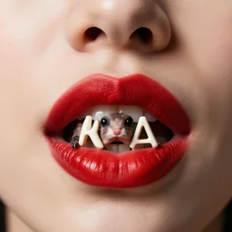 a pair of red lips that spell hoodrat in recovery