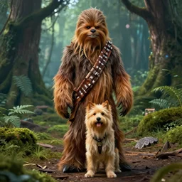 chewbacca as a dog in forest star wars,, hdr