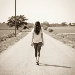 walking down a single lane in a dream, tonemapped, sepia, photorealistic