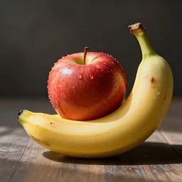 an apple eating a banana