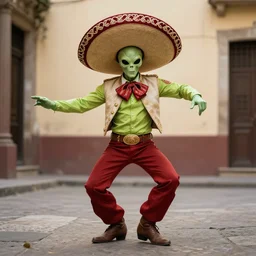 alien wearing sombrero dancing by artgerm
