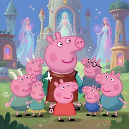 a painting of very well dressed goats, medieval peppa pig, cyberpunk art by android jones and mike beeple winkelmann, eye - candy, ethereal goddesses, crazy architectures, dream palace, cute animals and magic portals, cinematic, highly detailed, blender 3 d, trending on cgsociety, 3 d render, rendered in octane