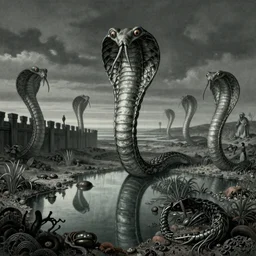 otherworldly creepy reflective reef height cobra beans winds parapet , by H. P. Lovecraft and Rene Magritte and Albrecht Durer , National Geographic photo , 20 megapixels , storybook illustration