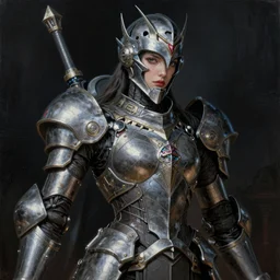 beautiful painting by jeremy mann, a female mecha paladin absurdly beautiful, elegant, ultrafine hyperrealistic detailed face illustration by wlop and artgerm and greg rutkowski, ominous, unsettling, intricate linework, sharp focus, smooth, octopath traveler, final fantasy, unreal engine highly rendered, global illumination, dramatic lighting, 8 k