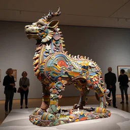 stunning colorful intriguing large - scale polished clay sculpture of a mythic animal by beth cavener in museum. ellen jewett, beth cavener, sayaka ganz, edouard martinet, john o'reilly and judith klausner
