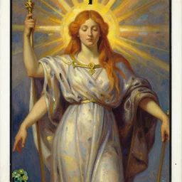 a painting of the high priestess tarot card, uncroped face by gustav moreau and jean delville