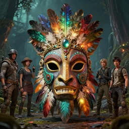 totem animal tribal vodoo mask feather gemstone plant global illumination ray tracing hdr that looks like it is from borderlands and by feng zhu and loish and laurie greasley, victo ngai, andreas rocha, john harris