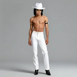michael jackson!!! full body shot concept art of muscular michael jackson!! in white fedora hat and pants as very muscular character, beautiful landscape, 4 k anime character anime concept art ink by akira toriyama, artstation
