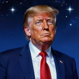 donald trump, in the starry sky, boho channel accessories, star sparkles, sharp focus, d & d, epic retrowave art, masterpiece, trending on art station, fantasy, digital painting, highly detailed, 8 k realistic, dof, art by artgerm, greg rutkowski, sasoura, satchely, no distortion