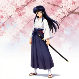 a full body portrait of a samurai girl in hakama with sword, sakura wars background, sakura wars design, intricate complexity, concept art, by wlop, krenz cushart, kyoto animation. cinematic dramatic atmosphere, sharp focus